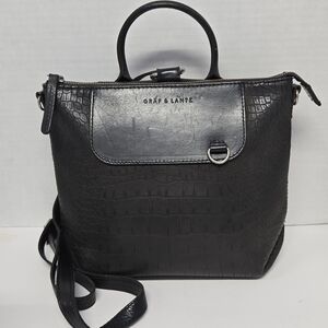 Graf & Lantz Bedford Demi Convertible Backpack Black Croc VGUC 10x8.5x3.5"